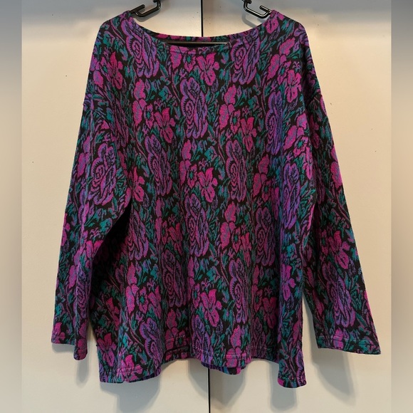 Vintage - 1980s Women’s Floral Patterned Sweater (Size 2XL) - Picture 1 of 11
